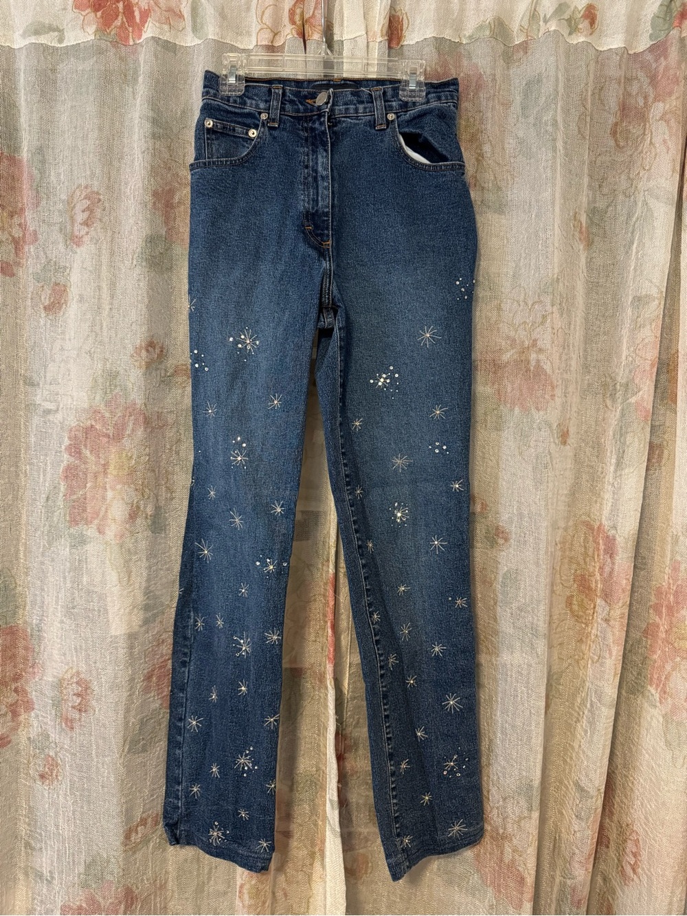 Vintage Dark Wash Womens Jeans with Star Embellishments